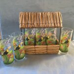 Grande paillote exotique avec 6 verres a cocktail - motif toucans Grande paillote exotique avec 6 verres a cocktail - motif toucans