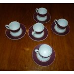 Guy degrenne , porcelaine de limoges france t 5 tasses & soucoupes assorties , bordeaux & or , modle ...