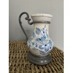 Joli petit pichet etain fa�ence bleu vintage