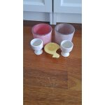 Lot de 2 photophores en verre et 3 coquetiers en cramiques en parfait etat