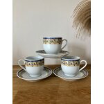 Lot de 3 tasses a caf� et soucoupes en c�ramique bleue et jaune