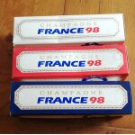 Lot 3x bouteilles de champagne pleines france 98 avec etuis bleu + blanc + rouge cuv�e sp�ciale coupe ...