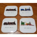 Lot de 4 dessous de verre vintage avec locomotives anciennes