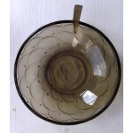 Lot de 4 tasses anciennes en verre fum� art d�co forme tastevin . dimensions diam�tre 11cm hauteur 3cm ...