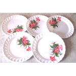 Lot de 5 assiettes a dessert en plastique rigide - dcor floral - diamtre 20cm