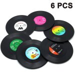 Lot de 6 dessous de verre en forme de disque vinyle rtro pour boissons