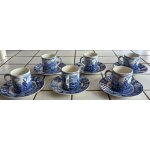 Lot de 6 tasses et 6 soucoupes en porcelaine anglaise bleue - palissy pottery