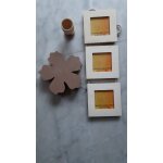 Lot objets en bois a dcorer : 1 coquetier, 1 fleur / presse papier et 3 cadres en bois