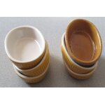 Lot de ramequins en céramique / porcelaine a feu au décor plissé - forme ovale 14x3. 5cm - 5 marron clair ... Lot de ramequins en céramique / porcelaine a feu au décor plissé - forme ovale 14x3. 5cm - 5 marron clair ...