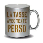 Mug personnalis couleur argent paillet cramique avec texte au choix