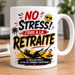 Mug retraite humoristique � no stress j'suis a la retraite � cadeau original