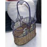 Panier ou porte bouteilles vintage métal et paille hauteur 32cm Panier ou porte bouteilles vintage métal et paille hauteur 32cm