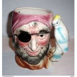 Pichet ou chope c�ramique  ; t�te de pirate avec perroquet ;