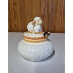 Pot / sucrier en c�ramique avec couvercles mouton blanc