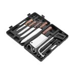 Pradel excellence valise de d�coupe 7 pieces k31128 : 4 couteaux boucher + 1 fusil + 1 scie + 1 grand ...