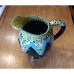 Rare et joli pichet - grès emaillé , flammé , moucheté , noir , jaune , bleu - vintage - 75cl / 1 litre ... Rare et joli pichet - grès emaillé , flammé , moucheté , noir , jaune , bleu - vintage - 75cl / 1 litre ...
