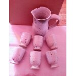 Service de 6 verres et un pichet en gr�s pyrit� gris ann�es 70