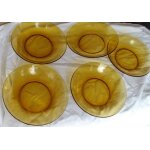 Service 8 assiettes creuses verre orange ambr� vereco. ann�es 60 - 70 vintage