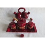 Service condiments complet c�ramique rouge et dor� vallauris