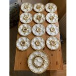 Service a huitres longchamp 12 assiettes 1 plat fa�ence france (tres bon etat)