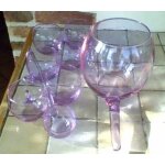 Service vintage 8 pi�ces : sangria, punch, salade de fruits - verre teint� violet, lilas - 6 verres bol�es ...