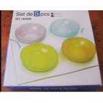 Set de 5 soucoupes / coupelles (diam�tre 8. 5cm) en verre coloris pastels pr�sent�es sur un plateau de ...