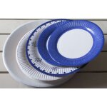 Soixante assiettes jetables en carton blanches ou blanches et bleues - 14 grandes + 35 moyennes + 12 ...