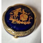 Sucrier bonbonni�re bo�te en porcelaine de limoges bleue cobalt a d�cor dor� ¿ 14 cm