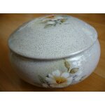 Sucrier gris en cramique - motifs a fleur -