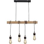 Suspension en bois - style industriel - noir - salon - 4 tetes - 7 x 70 x h150 cm