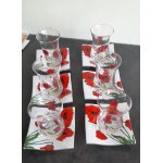 Tasses a cafe et soucoupes verre coquelicot