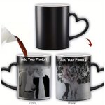Tasse magique personnalis�e 2 photos ¿ mug thermor�actif noir anse c?ur ¿ photos recto verso r�v�l�es ...