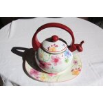Th�i�re m�tallique villeroy et boch, mariefleur kitchen, sur son plateau en porcelaine; d�cor floral ...