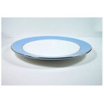 Vaisselle grande assiette porcelaine fine decor main blanc & bleu liseret argent 32cm plat de service ...