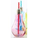 Verre a cocktail rose en forme dampoule avec paille colore 250ml