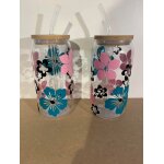 Verre a paille fleurs