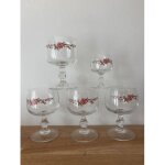 Vintage lot de 4 verres a pied et un verre a liqueur luminarc fleurs
