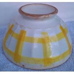 Vintage - grand bol - faence - dcor torchon - carreaux jaune