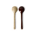 2 cuill�res de service en gr�s beige et vert 6x23, 5x3cm vaisselle 70s hkliving