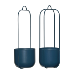 2 pots suspendus ronds en fer bleu p�trole 16x44 cm lotus - h�bsch