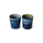 2 tasses � caf� en gr�s bleu fonc� van gogh 7, 5x8cm 230ml vaisselle 70s - hkliving