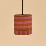Abat - jour pour suspension en coton bio � rayures rose et jaune curry 20 cm linda - nobodinoz