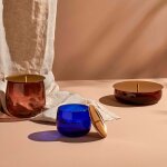Bo�te de rangement beret en verre ambr� moyen avec couvercle en laiton nude glass