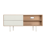 Buffet bas en ch�ne blanchi huil� et tiroirs en linol�um gris 45 x 150 cm fina - gazzda