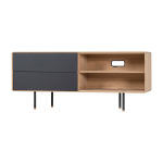 Buffet bas en ch�ne blanchi huil� et tiroirs en linol�um noirs 45 x 150 cm fina - gazzda