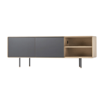 Buffet bas en ch�ne blanchi huil� et tiroirs en linol�um noirs 45 x 180 cm fina - gazzda