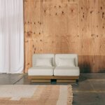 Canap� 2 places d'ext�rieur en iroko et bouclette cr�me georges - gabrielle paris
