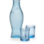 Carafe et 2 verres en verre transparent bleu fish&fish - serax