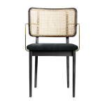 Chaise avec accoudoirs en ch�ne teint� noir et velours gris chic cannage - red edition