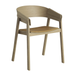 Chaise de bar en ch�ne massif et en cuir beige fonc� 75 cm cover - muuto